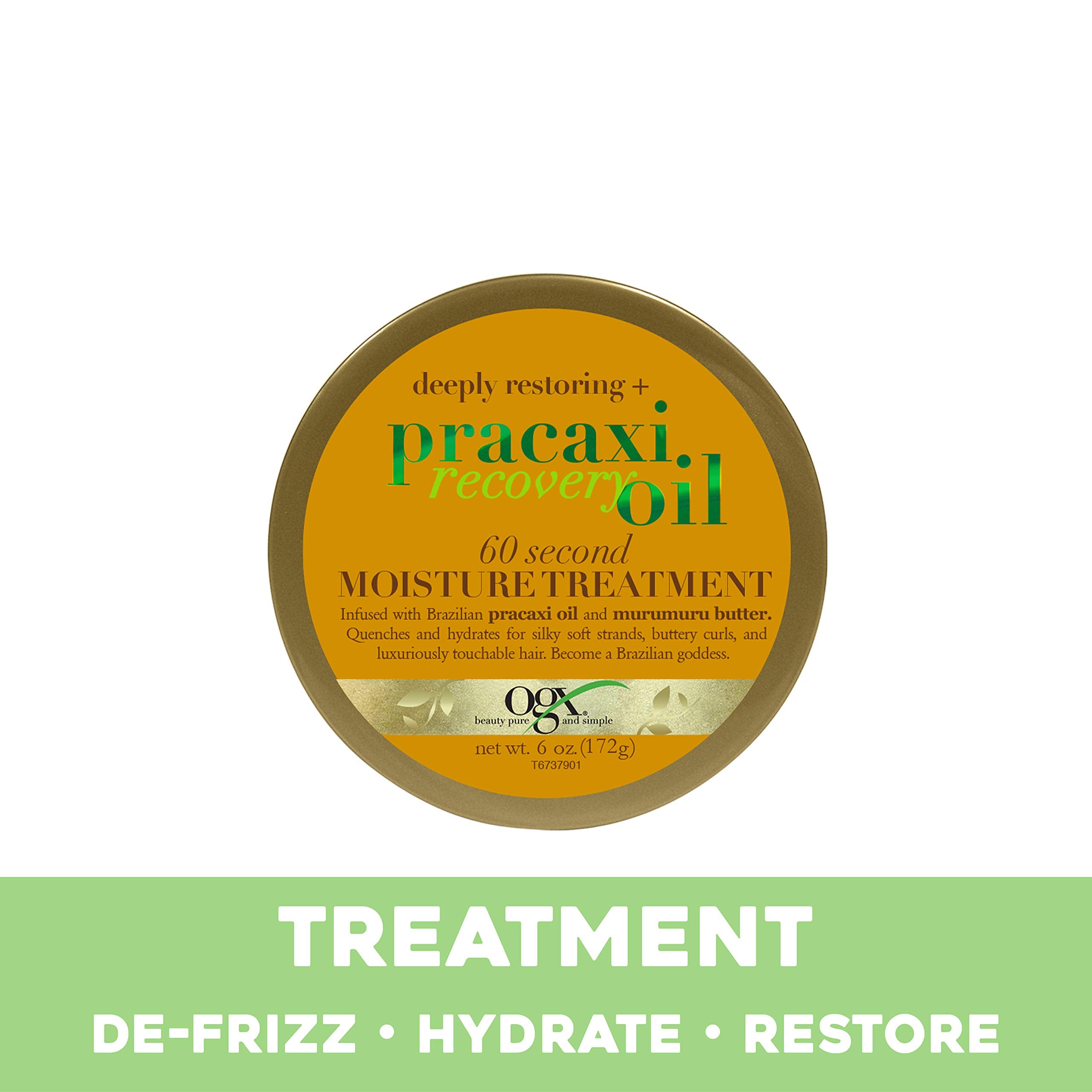 OGX Deeply Restoring + Pracaxi Recovery Oil AntiFrizz Deep Conditioning InShower Moisture Treatment with Murumuru Butter SulfateFree Surfactants Hair Mask to Nourish Restore, 6 Ounce